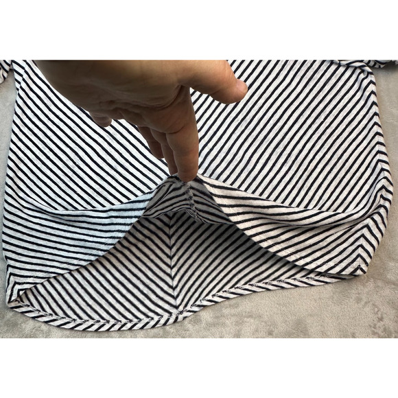 Chico's Navy White Stripe Fringed Flutter Short Sleeve 100% Linen Top Sz 3 ( L ) - Picture 16 of 16